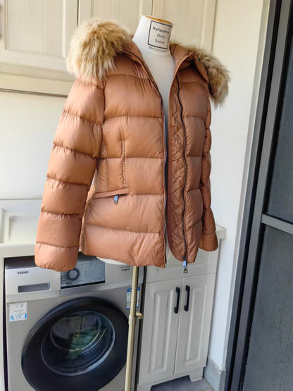 MC Boed Hooded shearling trimmed short down jacket