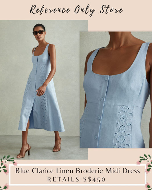 RS Blue Clarice Linen Broderie Midi Dress