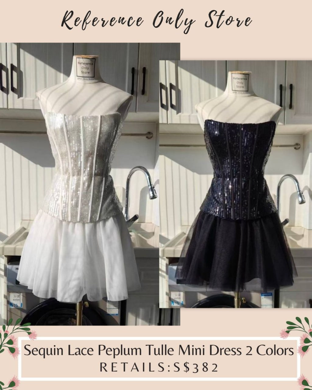 BC White/ black sequin lace peplum tulle mini dress