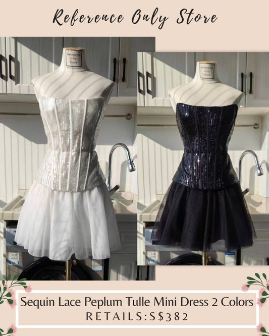 BC White/ black sequin lace peplum tulle mini dress