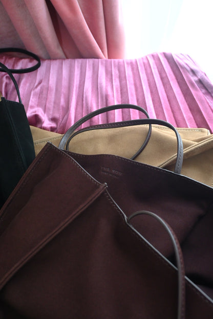 Leather trimmed nuback tote bag in 3 colors