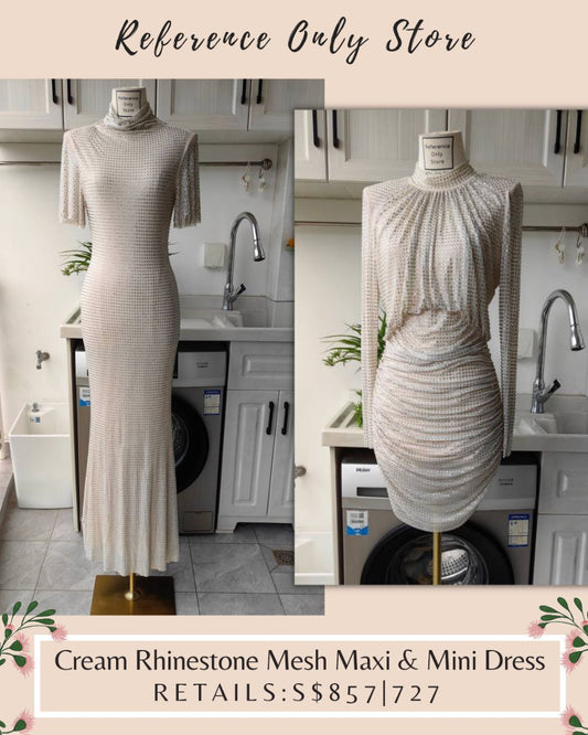 SP Cream Rhinestone Mesh Maxi & Mini Dress