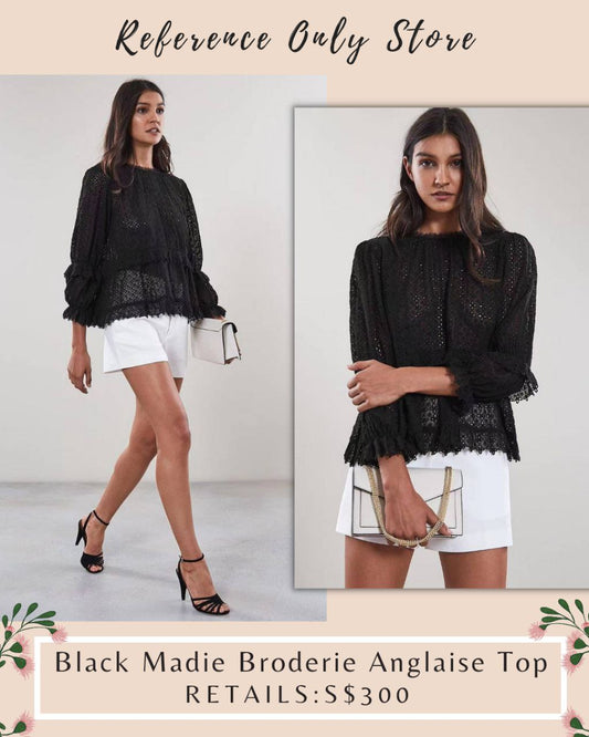 Rs Black Broderie Anglaise Top