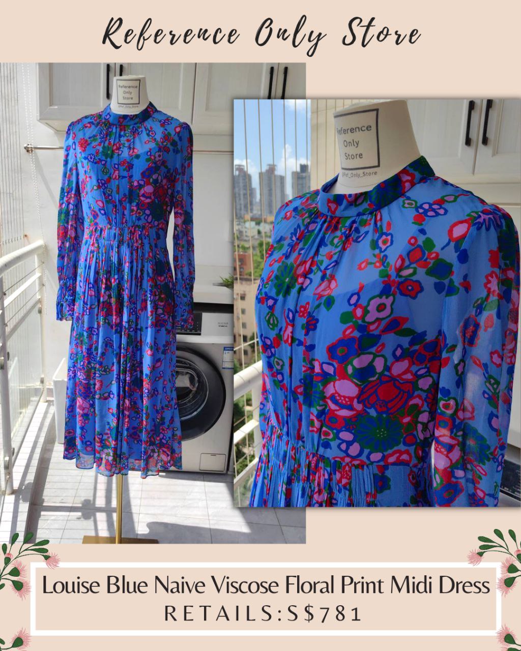 LKB Louise Blue Naive Floral Print Viscose Midi Dress