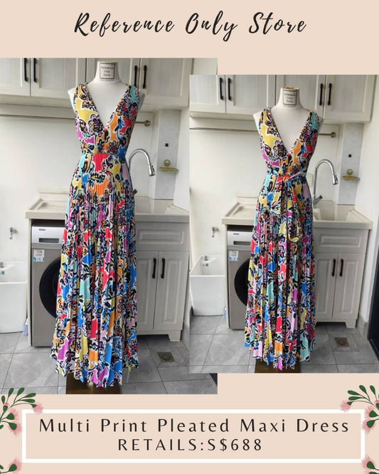 ML Multi Color pleated tie back maxi dress