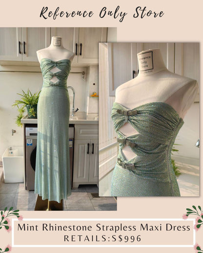 SP Mint Rhinestone Strapless Maxi Dress
