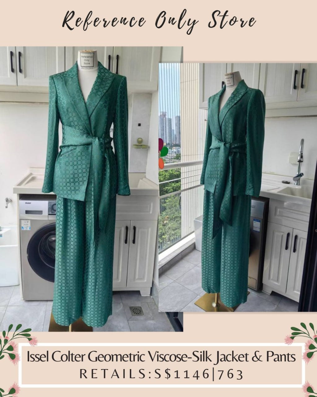 VB Issel Colter Green Geometric Viscose silk blend jacket and pants