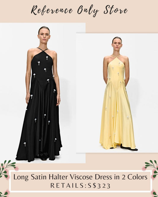 PF long satin viscose maxi dress in yellow / black