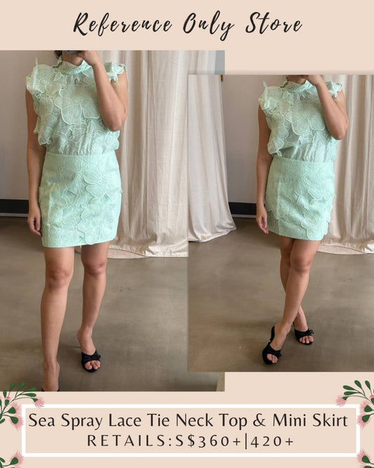ORO Sea Spray Lace Tie Strap Neck Top & Mini skirt set