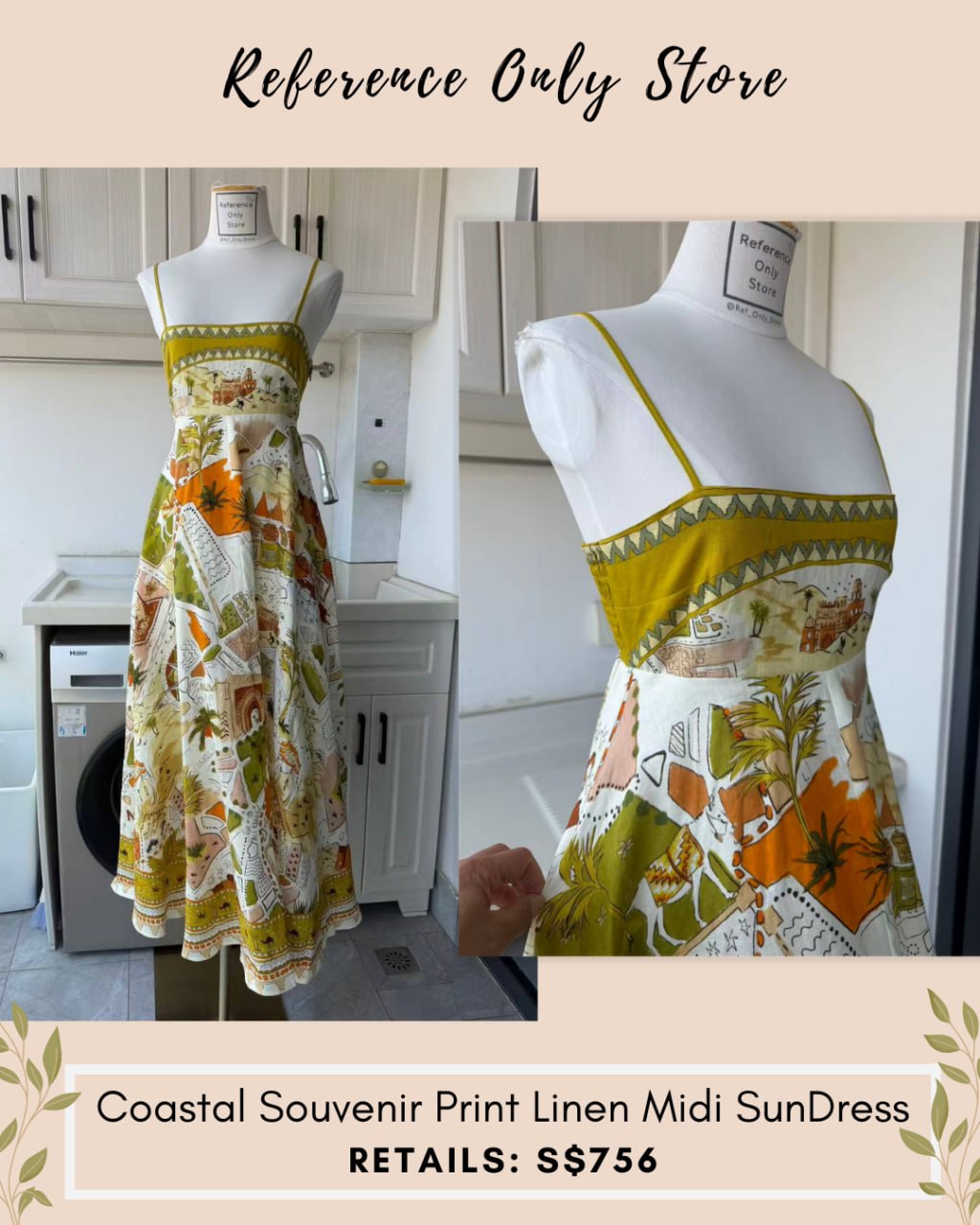 AM Coastal Souvenir print linen midi dress