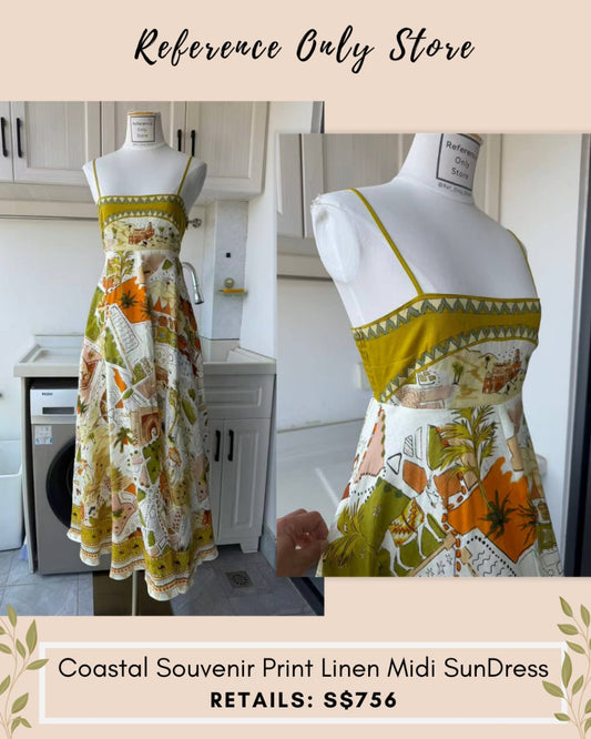AM Coastal Souvenir print linen midi dress