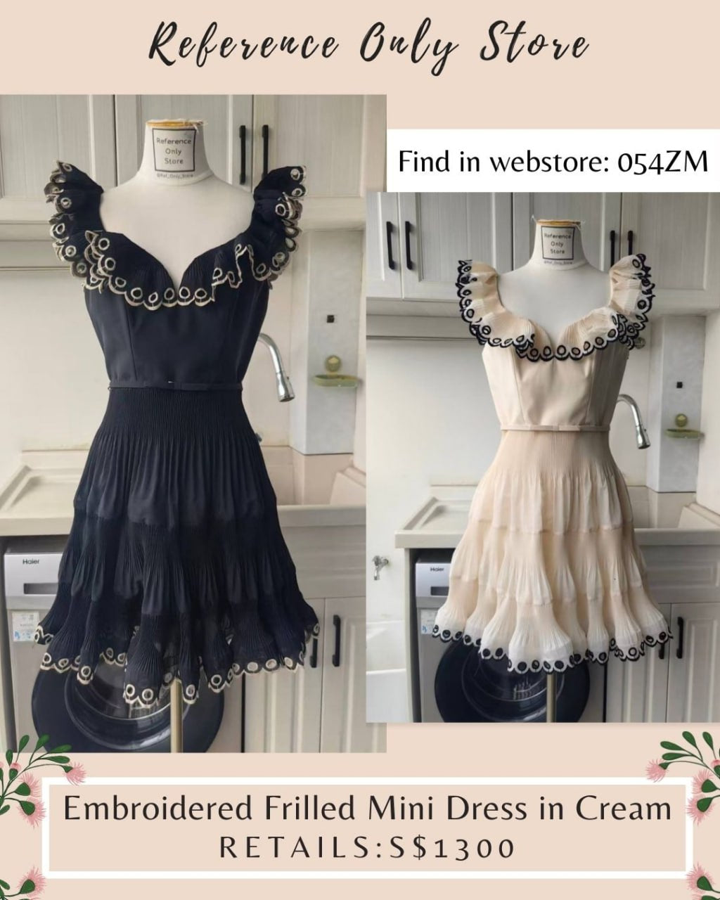 054Zm embroidered frilled mini dress