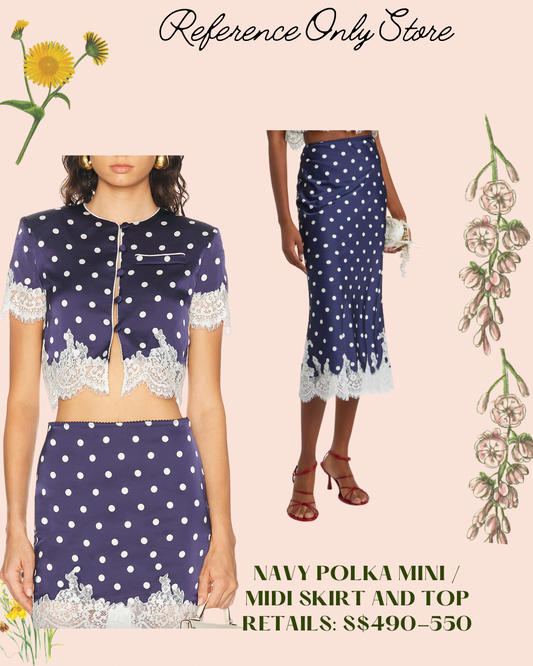 SP Dark Blue polka dot midi / mini skirt and crop top
