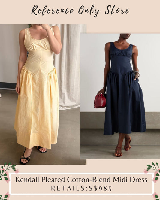 New color! PS Kendall pleated midi cotton blend yellow / navy dress