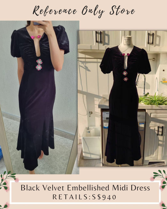 SP Black Velvet Embellished Midi Dress