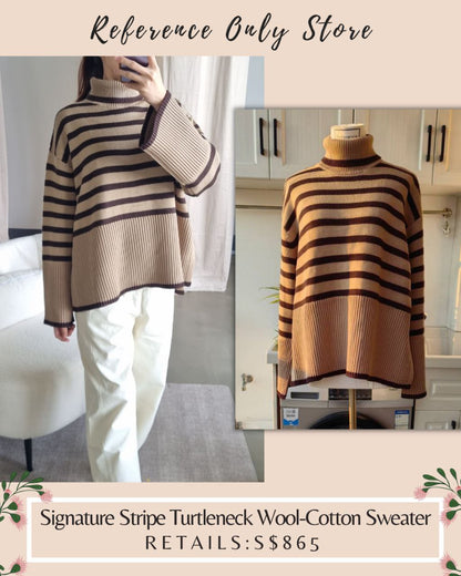 Tot Signature Stripe Turtleneck Wool Cotton Sweater