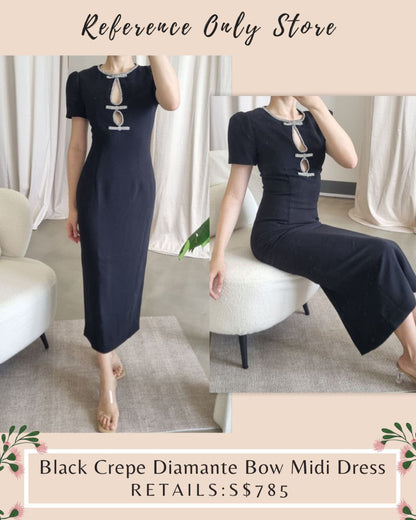 SP  Black Crepe Diamante Bow midi dress