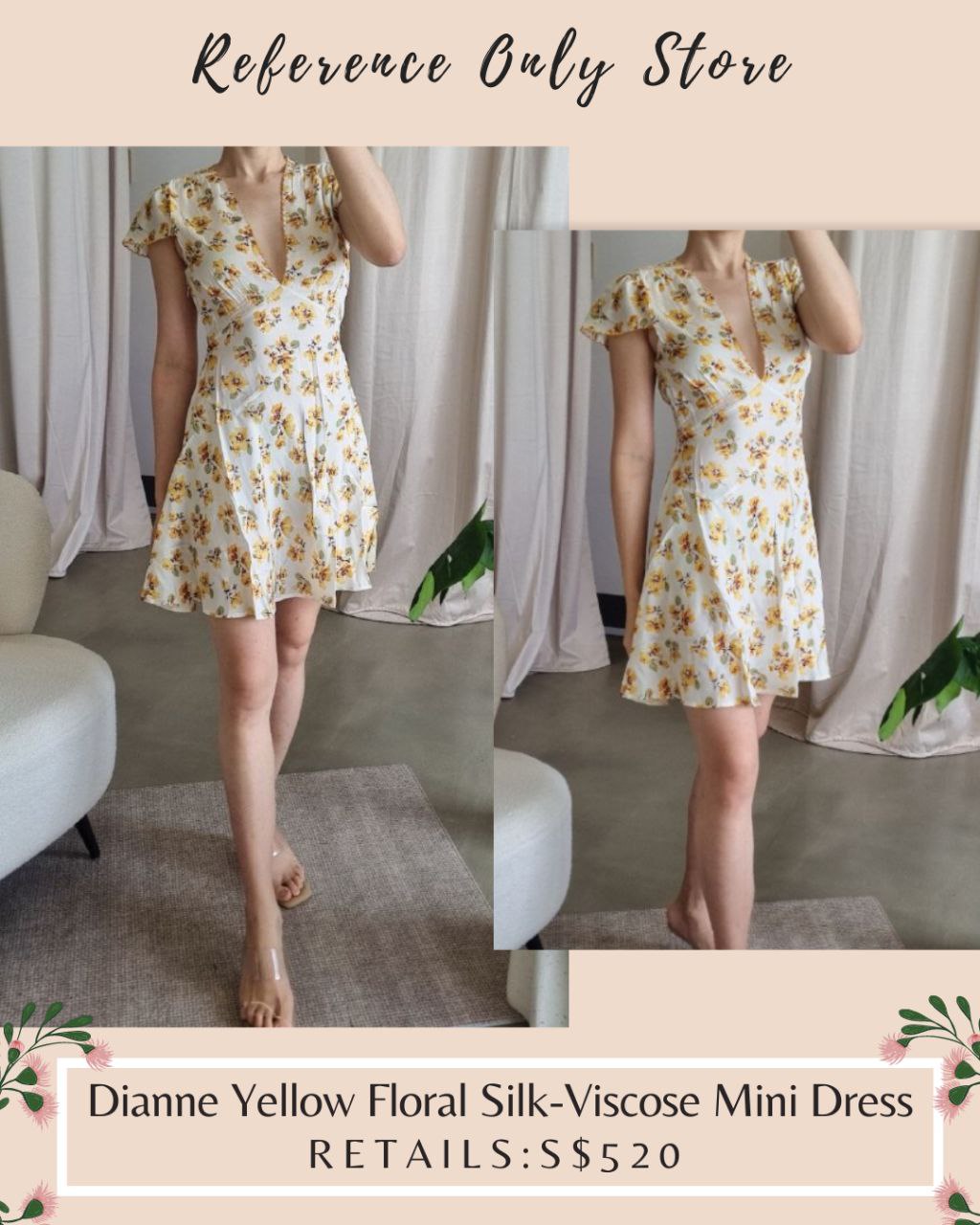 DN Dianne Yellow floral silk viscose mini dress