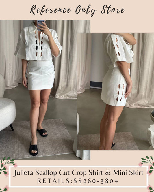 SJ Julieta Scallop Cut Crop Shirt , Mini Skirt and Pant
