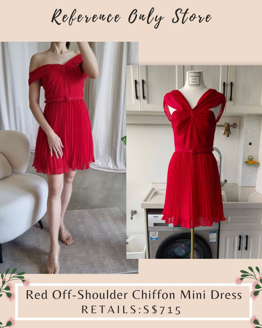 SP red chiffon off shoulder mini dress