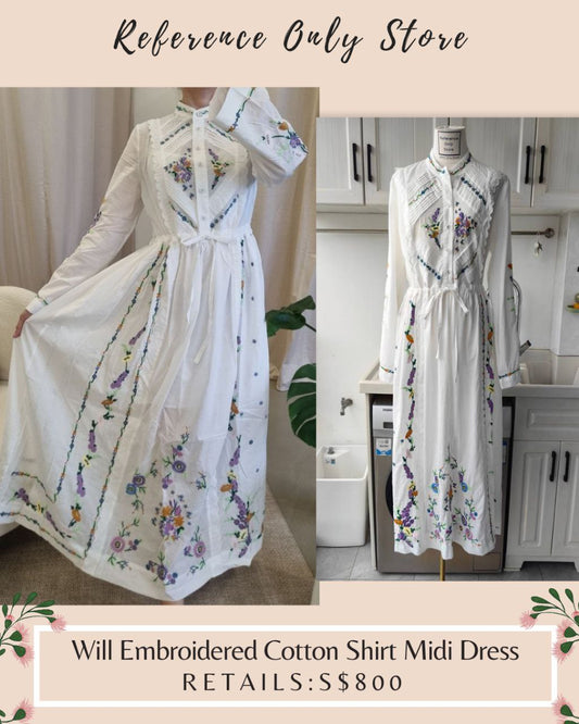 AM Willa Embroidered Cotton Shirt Midi Dress
