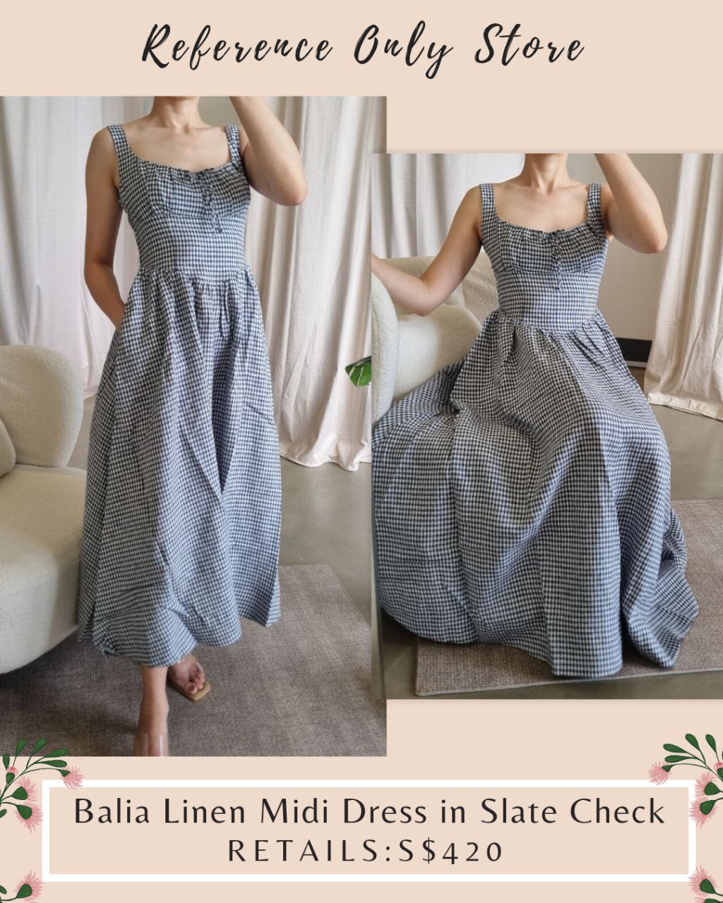 Readystock! Ref Balia Linen midi dress in slate check