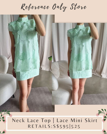 Oro Green Neck Lace Top | Mini Skirt