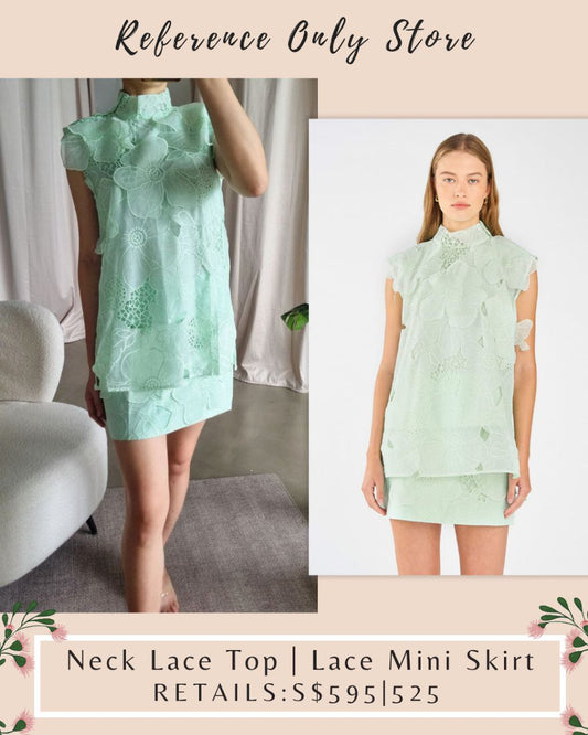 Oro Green Neck Lace Top | Mini Skirt
