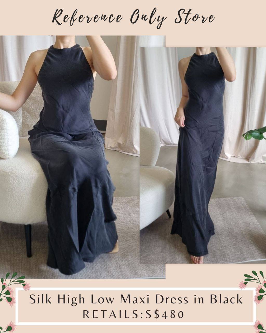 only 2 ! SL Silk High low maxi dress in black