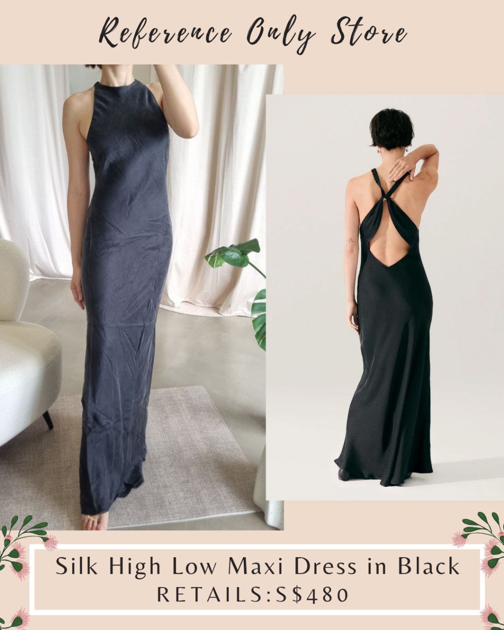 only 2 ! SL Silk High low maxi dress in black