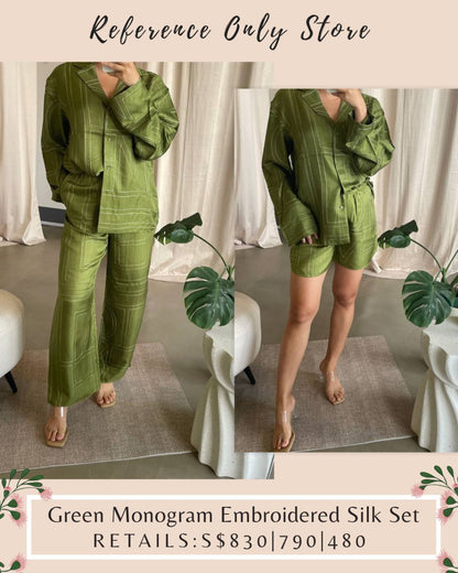 Tot Green Monogram Embroidered silk set