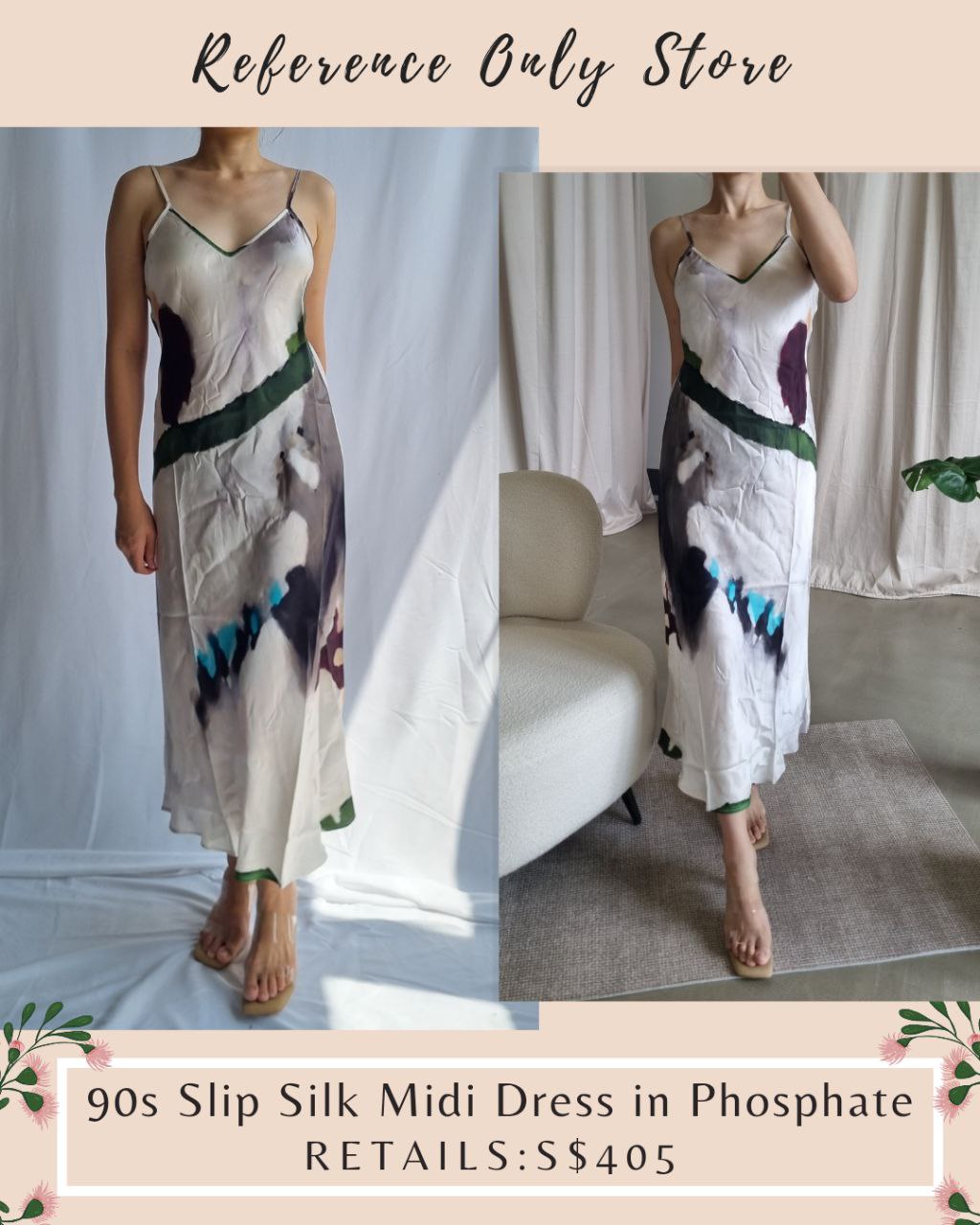 SL 90s slip dress in phosphate abstract print