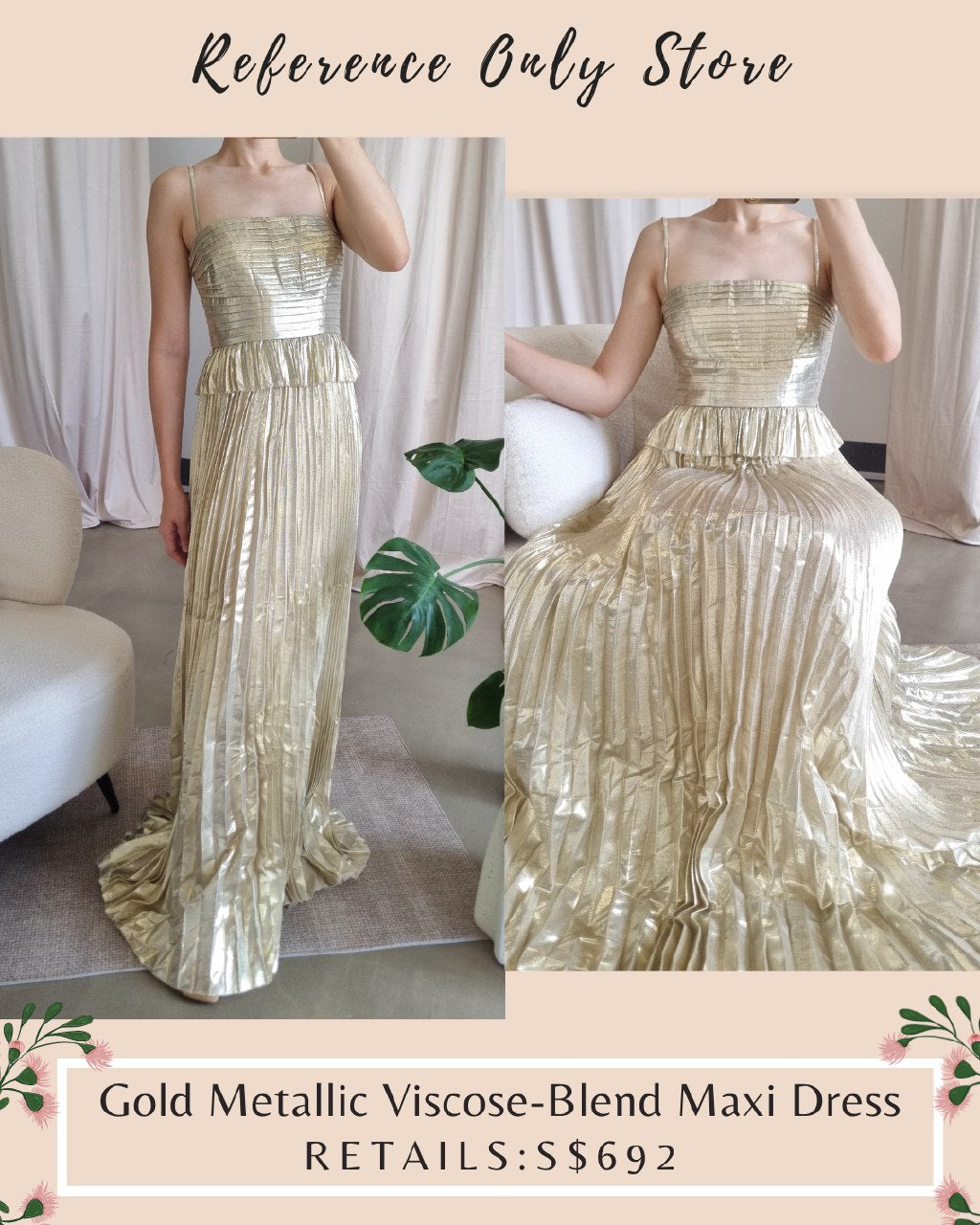 SP Gold Metallic viscose blend maxi dress