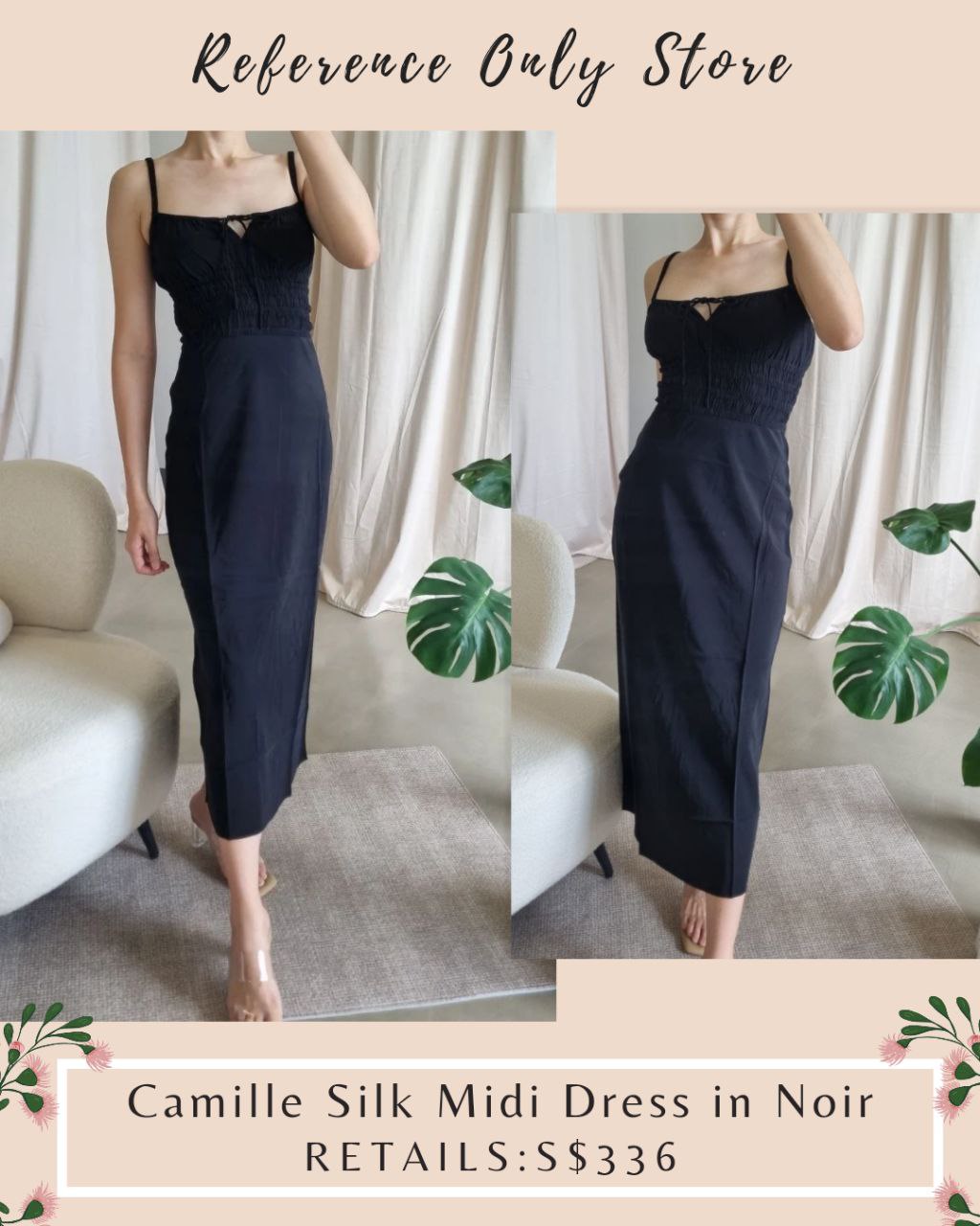 RP Camille Silk Midi Dress in black