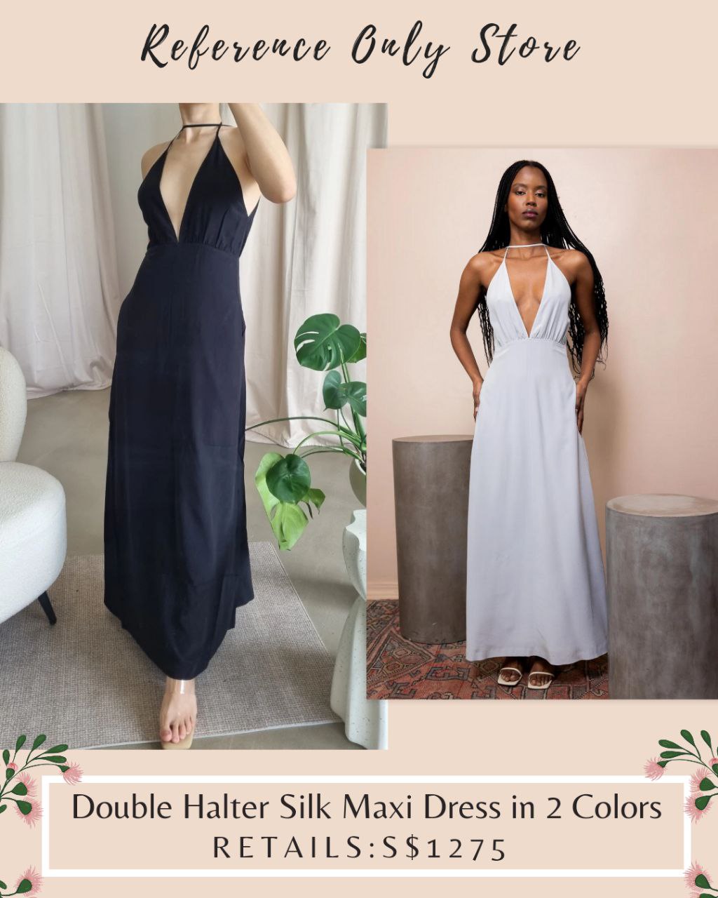 Tot Double Halter Silk Maxi Dress in 2 colors