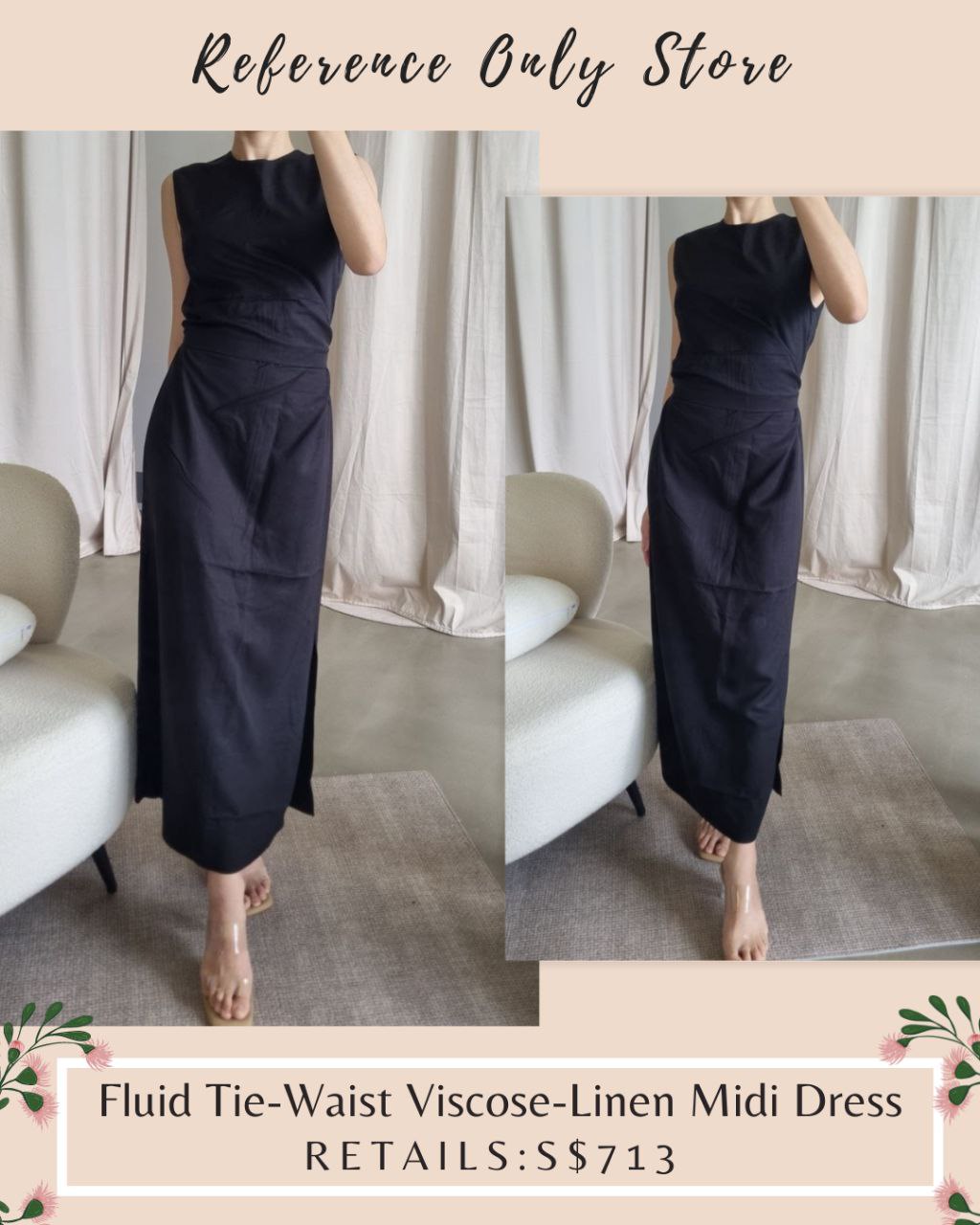 Tot Fluid Tie Waist Viscose linen midi dress