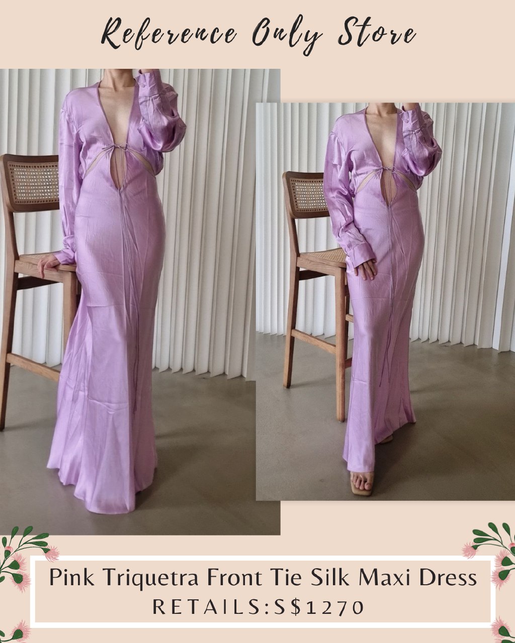 CE Pink Triquetra Front tie silk maxi dress