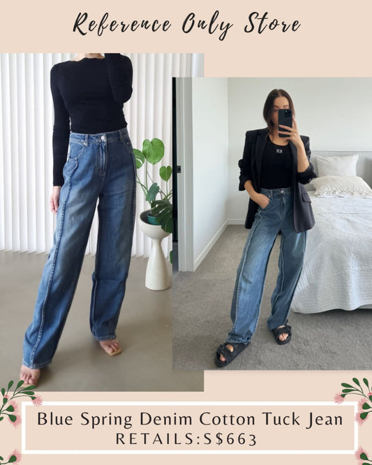 TB Blue Spring Denim Cotton Tuck Jeans