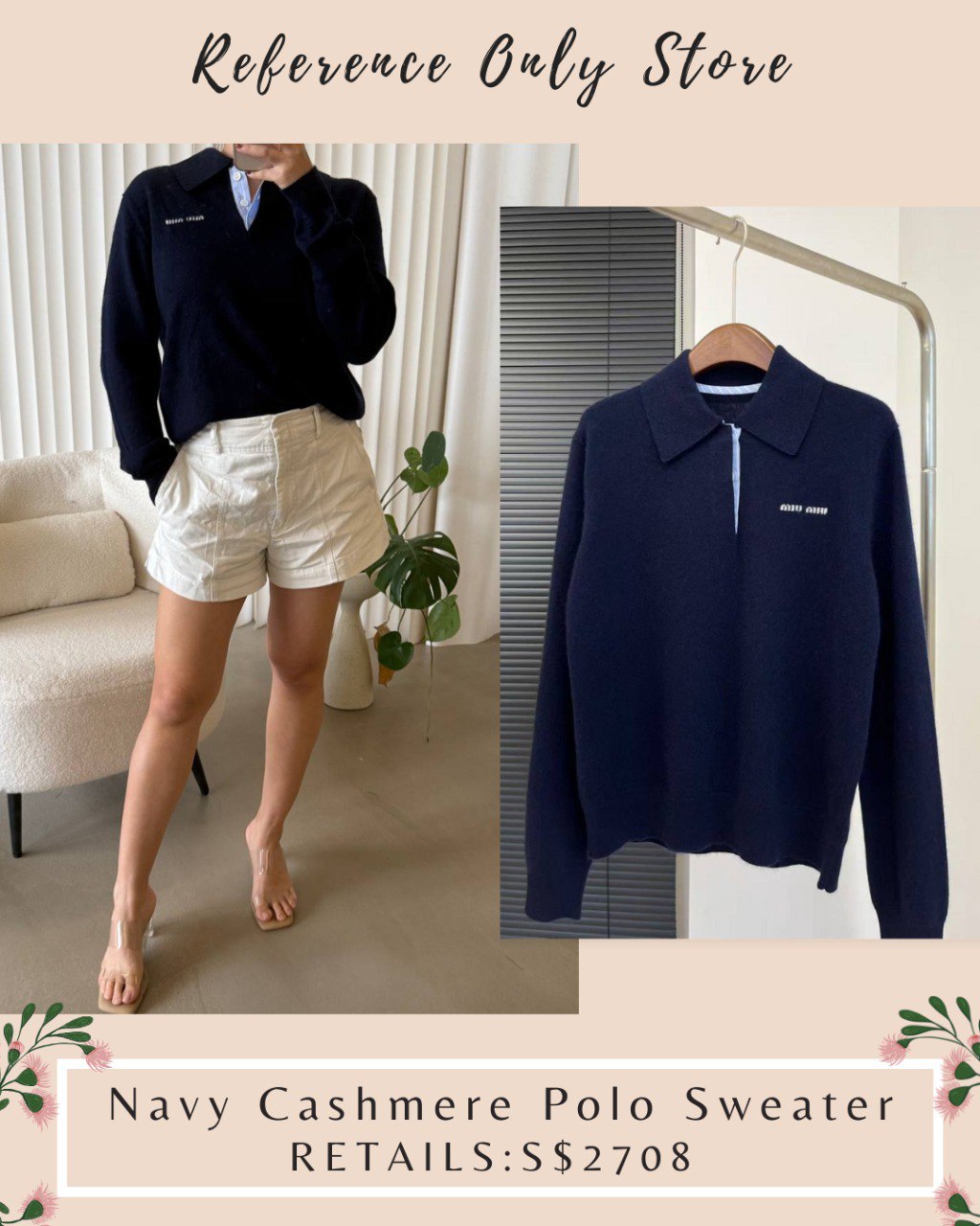 MM Navy Collared Cashmere Sweater Top