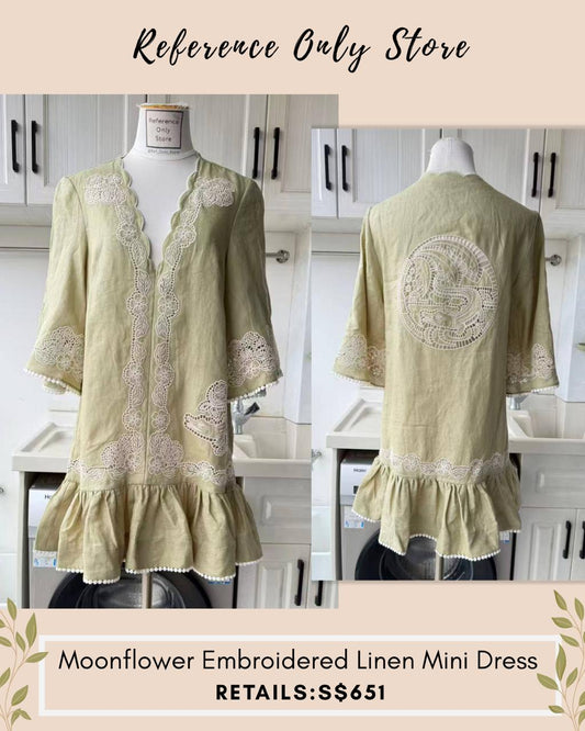 AM moonflower embroidered linen mini dress
