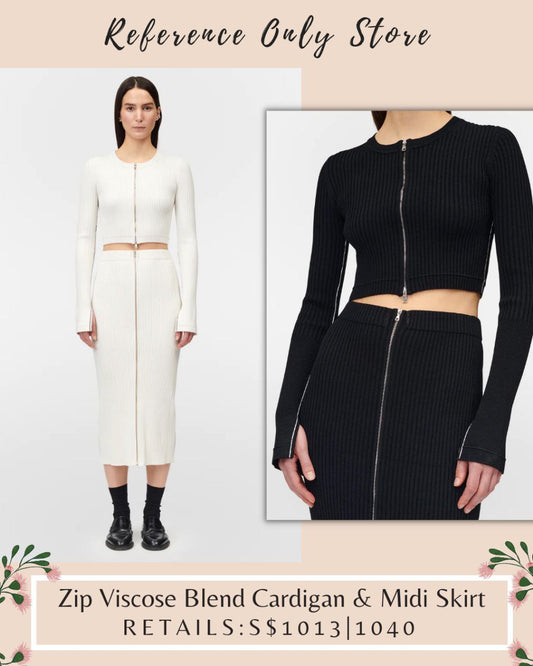 MM Zip Viscose Blend Cardigan & Midi Skirt