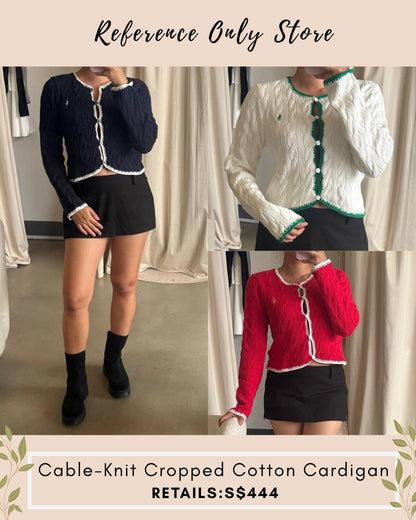 RL Cable knit cropped cotton cardigan