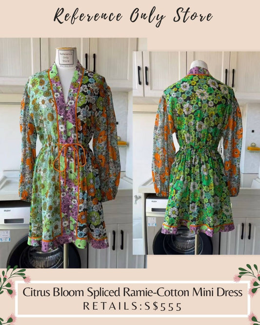 AM Citrus bloom spliced ramie cotton mini dress