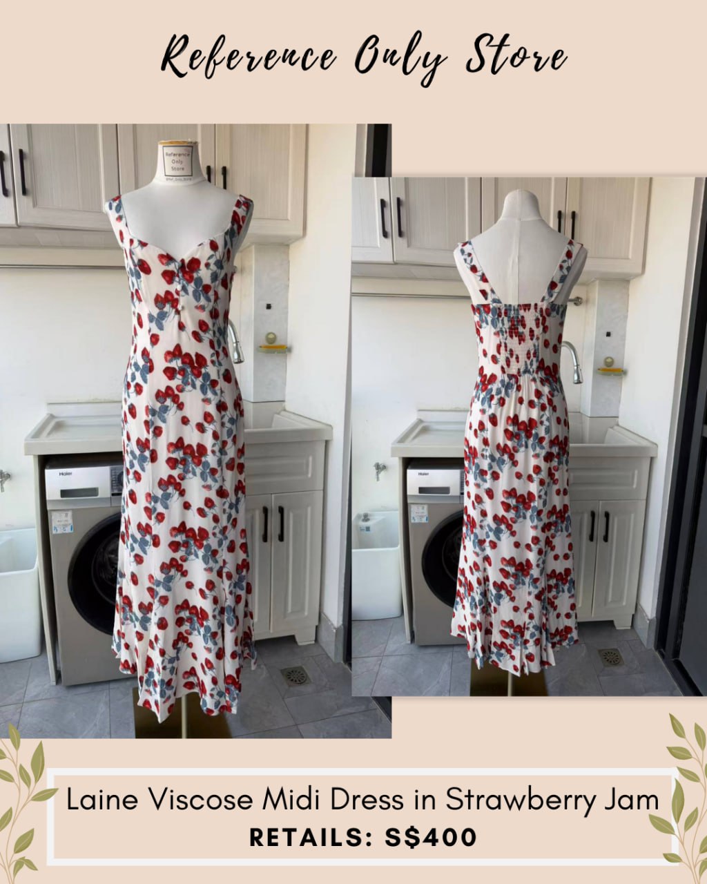 Ref Laine viscose midi dress in strawberry