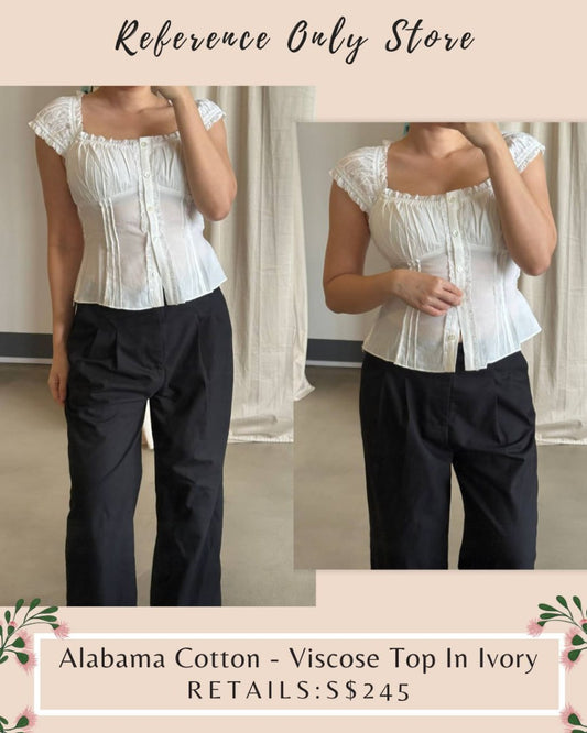 Ref Alabama White cotton viscose top in ivory