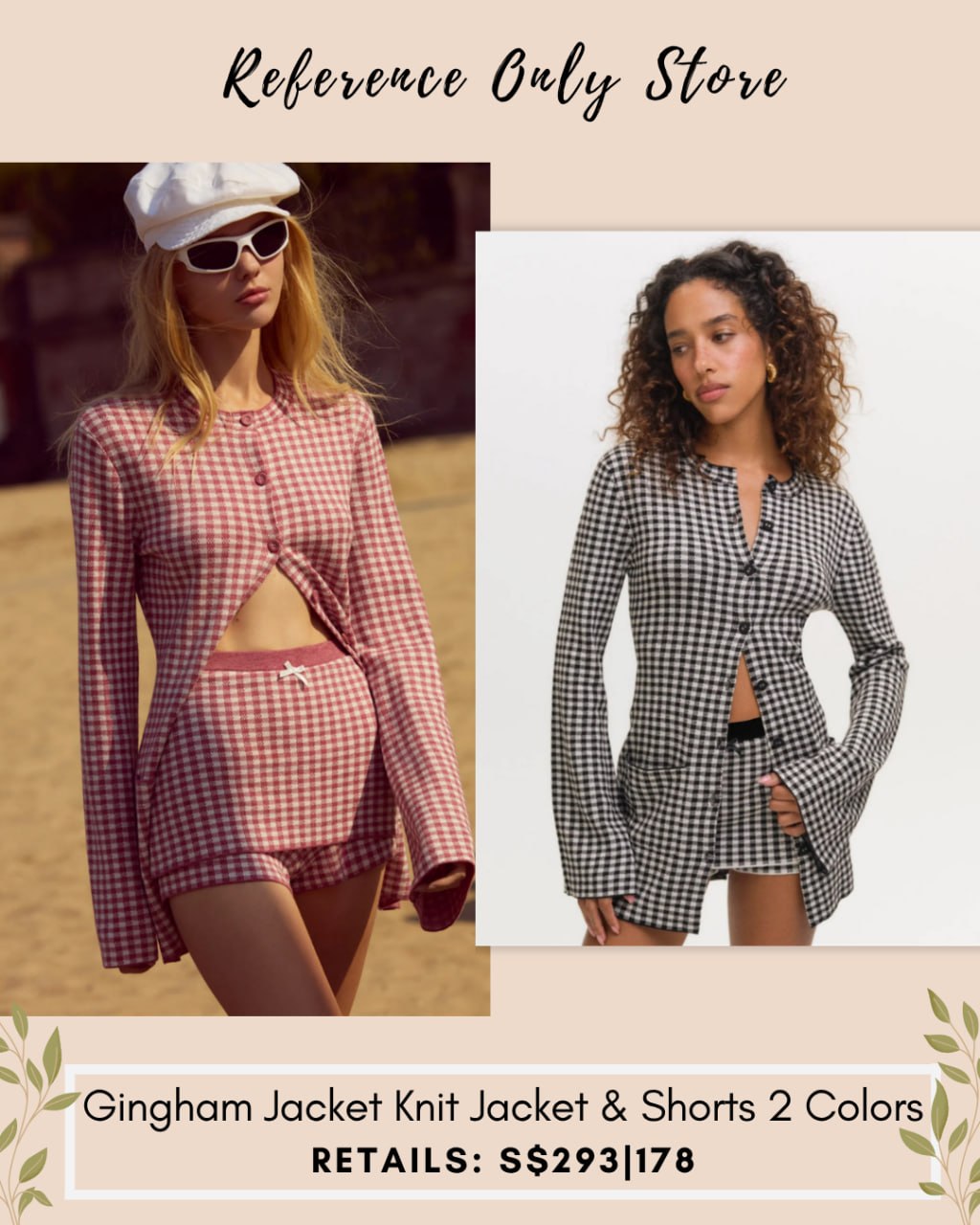 FLL Gingham knit jacket and skirts set