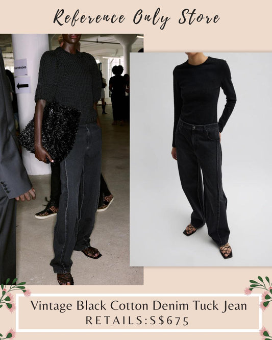 TB Vintage Black Cotton Denim Tuck Pants Jeans