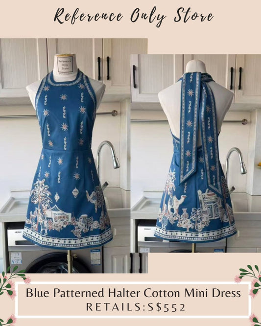 AM Blue Patterned halter mini dress