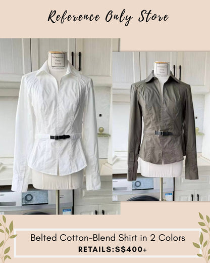 SK Belted cotton long sleeve shirt top