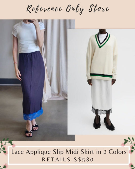 TB lace appliqué slip midi skirt
